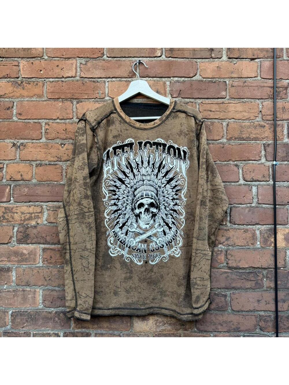 Affliction reversible thermal long sleeve t shirt L